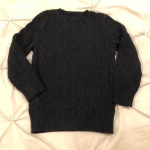 Jet black cable knit boys Polo sweater